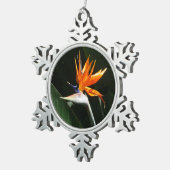 パラダイスオレンジトロピカルフラワーの鳥 スノーフレークピューターオーナメント (右)