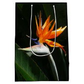 パラダイスオレンジトロピカルフラワーの鳥 ミディアムペーパーバッグ (裏面)