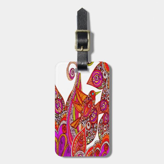 パラダイスカスタムホワイトラゲッジタグのカラフルバード ラゲッジタグ (正面縦)