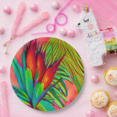 パラダイスカラフルフラワーの鳥 ペーパープレート (パーティー)