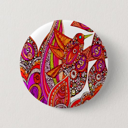 パラダイスカラフルホワイトボタンの鳥 缶バッジ (正面)