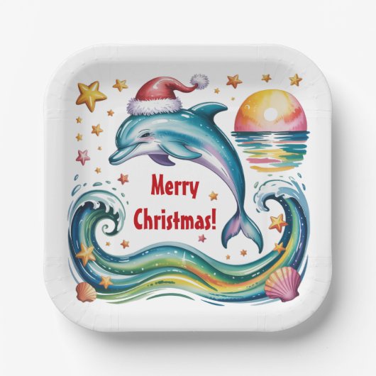 パラダイスクリスマスドルフィン ペーパープレート (正面)