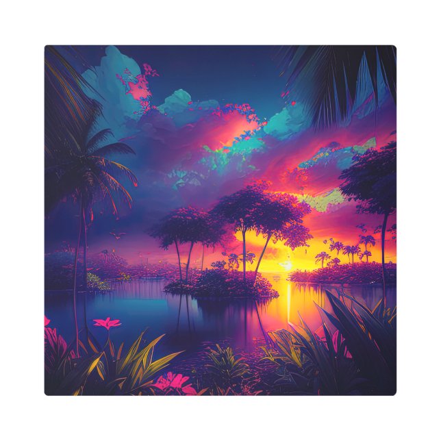 パラダイスコーブ、トロピカルアートワーク メタルプリント (正面)