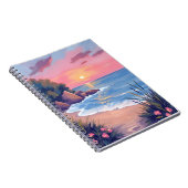 パラダイスコーブ | ピンクの水彩画の海の波の夕焼け ノートブック (右側)