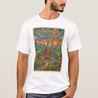 パラダイスシティサイケデリックヒッピースタイルのデザインの夏 Tシャツ