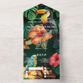 パラダイスジャングルモンステラの葉結婚の鳥 オールインワン招待状 (内側)