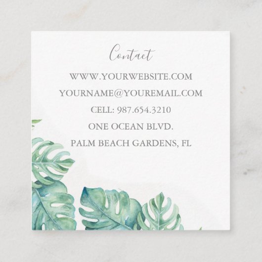 パラダイストロピカルグリーンの鳥 スクエア名刺 (裏面)