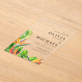 パラダイストロピカルズの水色結婚の鳥 アクリル招待状 (レイダウン)