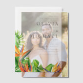 パラダイストロピカルズの水色結婚の鳥 ベラム紙招待状 (オフセット (カップル))