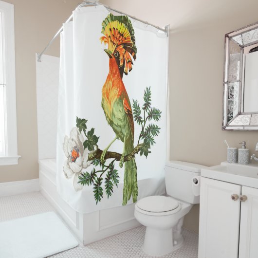 パラダイスバード:エキゾチックなフローラ背景 シャワーカーテン (インサイチュ)
