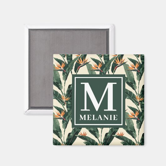 パラダイスパターンパーソナルモノグラムの鳥 マグネット (正面/裏面)