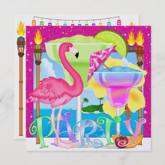 パラダイスパーティー/ルアウ(ハワイ式宴会)- SRF 招待状 (正面/裏面)