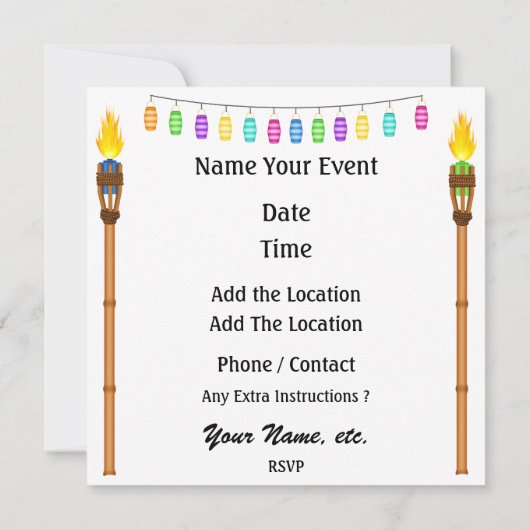 パラダイスパーティー/ルアウ - SRF 招待状 (裏面)