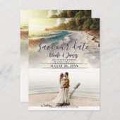 パラダイスビーチサンセットコースタルセーブザデートフォト 招待状 (正面/裏面)