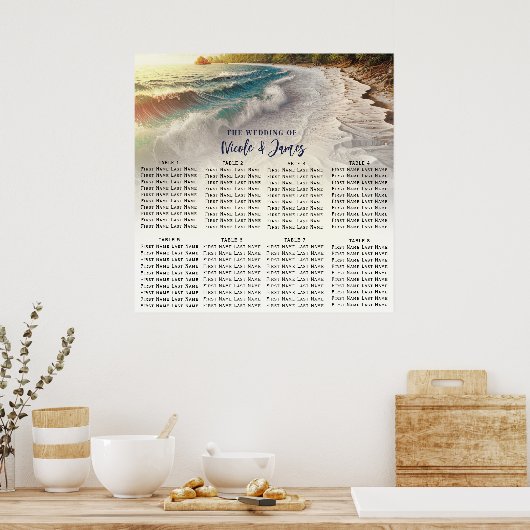 パラダイスビーチサンセットコースト結婚ーズシーティング ポスター (キッチン)