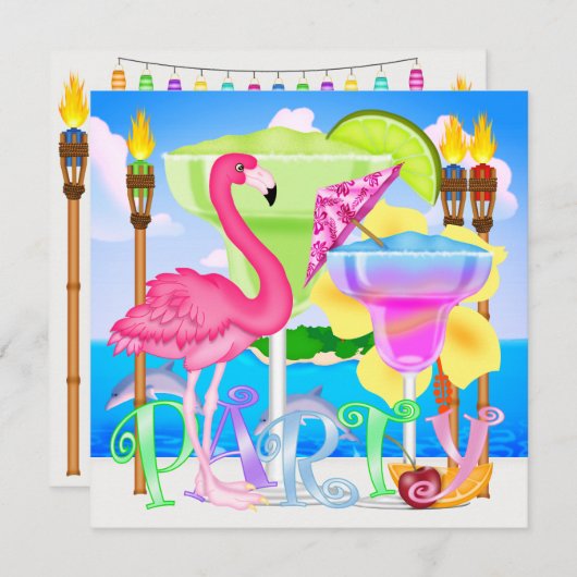 パラダイスビーチパーティー/ルアウ招待状 招待状 (正面/裏面)