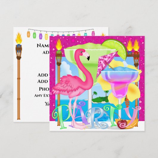 パラダイスビーチパーティー/ルアウ 招待状 (正面/裏面)