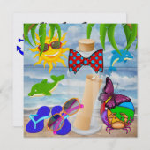 パラダイスビーチメッセージのボトル- SRF 招待状 (正面/裏面)