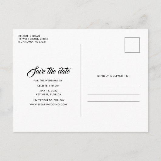 パラダイスビーチ宛先ウェディング日付を保存 案内ポストカード (裏面)