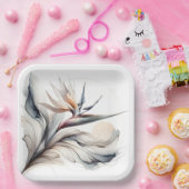 パラダイスフラワーアートの鳥 ペーパープレート (パーティー)