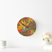 パラダイスフラワーズアートの絵画熱帯鳥 ラウンド壁時計 (ホーム)