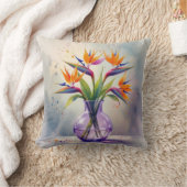 パラダイスフラワーブーケの水彩色 クッション (ブランケット)