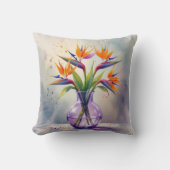 パラダイスフラワーブーケの水彩色 クッション (正面)