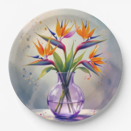 パラダイスフラワーブーケの水彩色 ペーパープレート