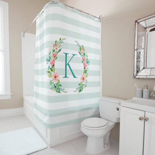 パラダイスフローラストライプズモノグラム シャワーカーテン (インサイチュ)