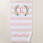 パラダイスフローラストライプズモノグラム ビーチタオル (正面)