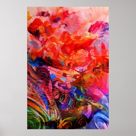 パラダイスフローラバードフェニックスライジングフレイムアート ポスター (正面)