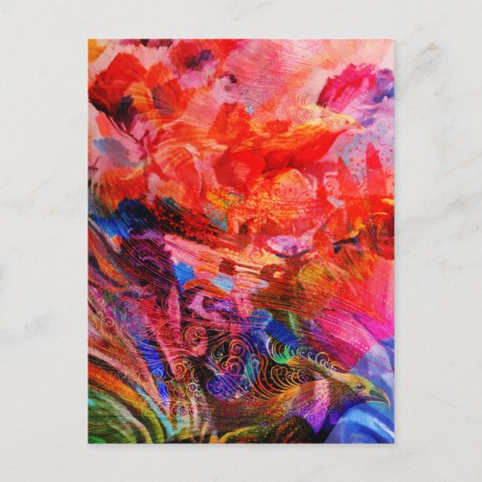 パラダイスフローラバードフェニックスライジングフレイムアート ポストカード (正面)