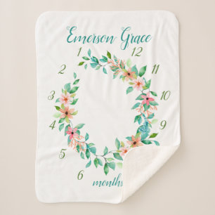 パラダイスフローラベビーガール月次マイルストーンフォト シェルパブランケット
