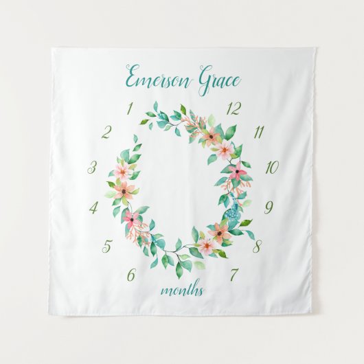 パラダイスフローラベビーガール月次マイルストーンフォト タペストリー (正面)