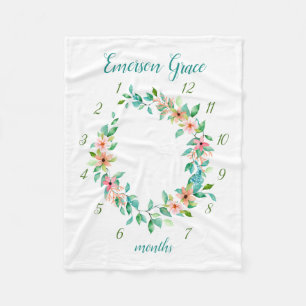 パラダイスフローラベビーガール月次マイルストーンフォト フリースブランケット