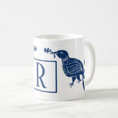 パラダイスブルーモノグラムの鳥 コーヒーマグカップ (正面右)