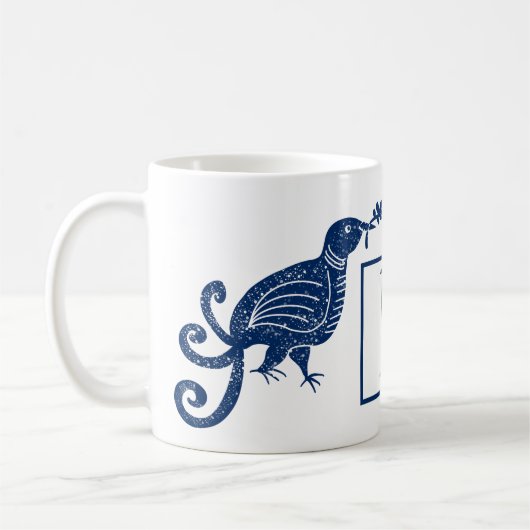 パラダイスブルーモノグラムの鳥 コーヒーマグカップ (左)