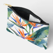 パラダイスモダンパターンのハワイアンプリント鳥 アクセサリーポーチ (見開き)