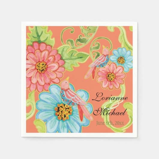 パラダイスラブバード3、フローラモダンズ結婚デコール スタンダードカクテルナプキン (正面)