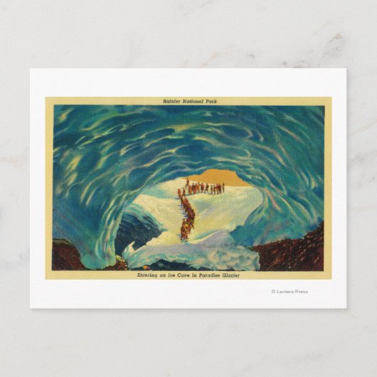 パラダイス氷河の氷の洞窟に入る ポストカード (正面)