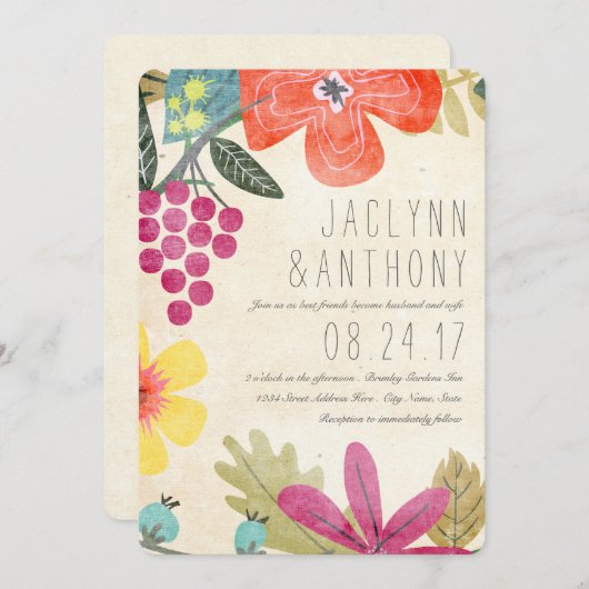 パラダイス素朴ウォーターカラーヴィンヤード結婚ズ 招待状 (正面/裏面)