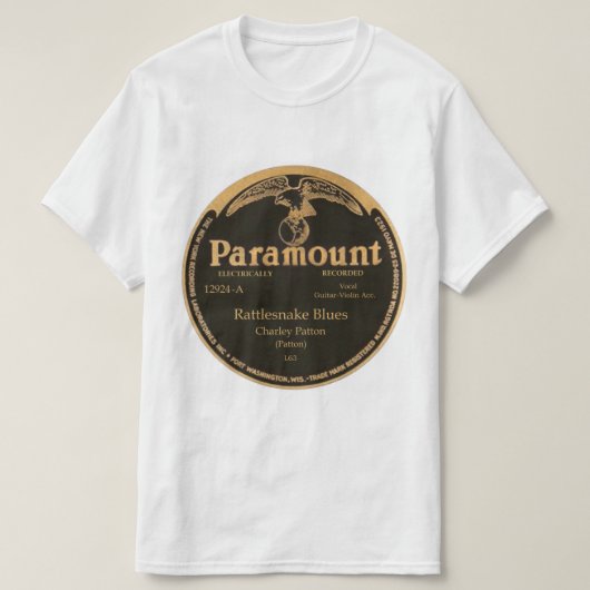 パラマウントの"ガラガラヘビ青"のCharley Patton Tシャツ (デザイン正面)