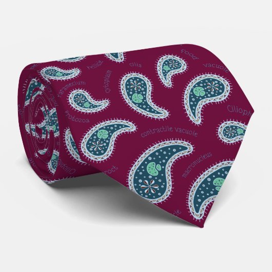 パラメシアペイズリー原生動物生物学ワインレッド ネクタイ (ロール)