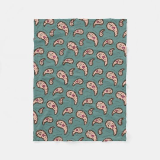 パラメシアペイズリー生物学科学ティール（緑がかった色） フリースブランケット (正面)