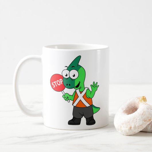 パララウロフォスイラストレーション交通監視員 コーヒーマグカップ (ドーナツ)
