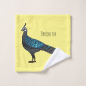 パラワン孔雀キジ鳥の漫画イラストレーション バスタオルセット (ウォッシュタオル)