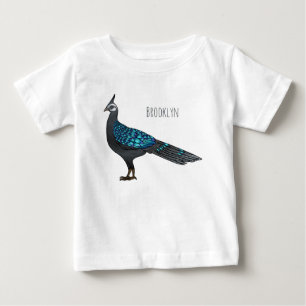 パラワン孔雀キジ鳥の漫画イラストレーション ベビーTシャツ