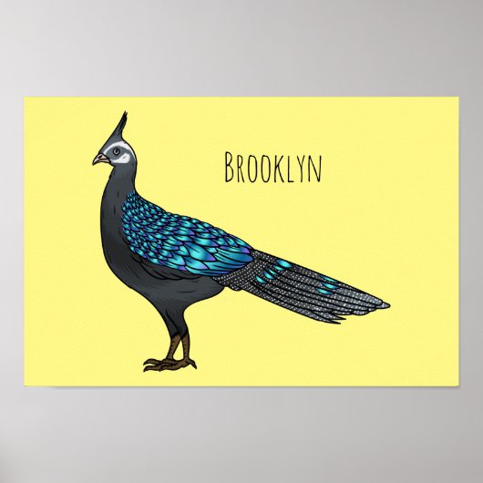 パラワン孔雀キジ鳥の漫画イラストレーション ポスター (正面)