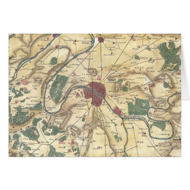 パリおよび周囲(1780年)のヴィンテージの地図 (正面横)