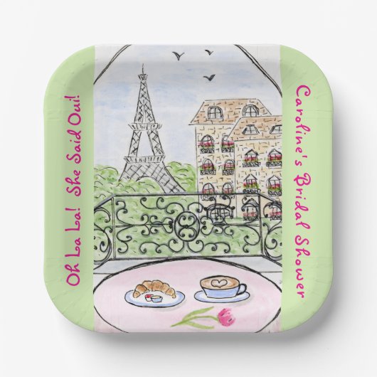 パリお洒落エッフェルタワーブライダルシャワー ペーパープレート (正面)